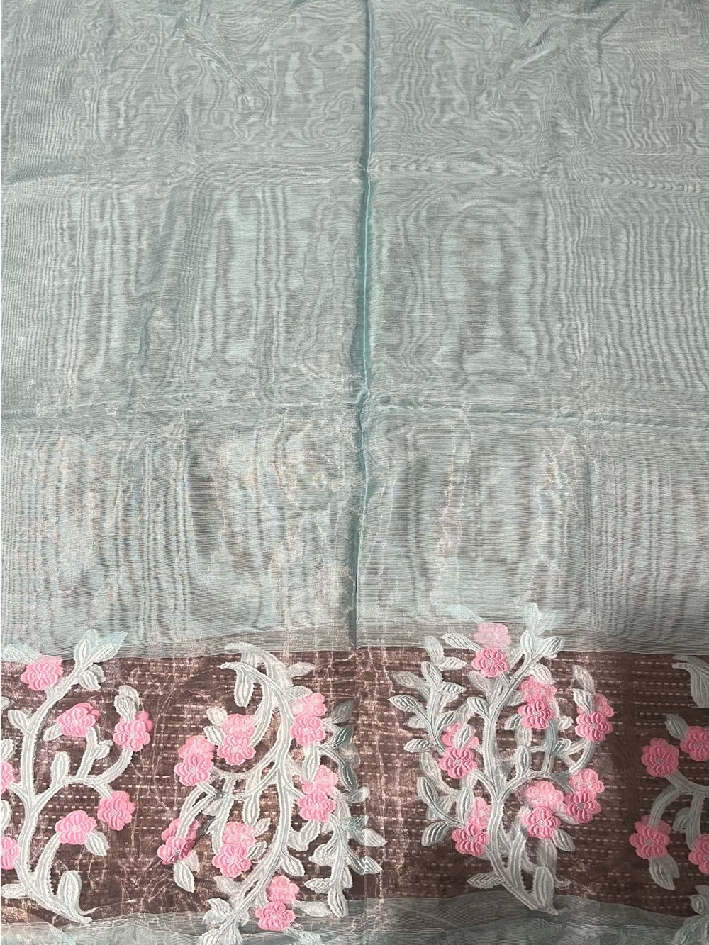 Light Aqua Embroidered Floral Border hijab